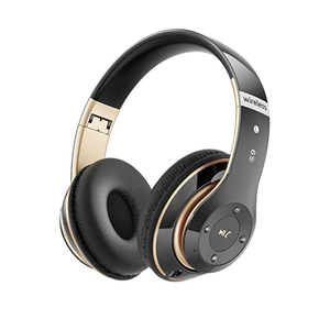 Bluetooth Headphones Over Ear, 6S Wireless Headphones Wired with 6 EQ Modes, 40 Hours Playtime Foldable HiFi Stereo Headset with Microphone, FM/TF for Cellphone/PC/Work (Black & Gold)