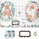 Twins Baby Milestone Blanket for Boys & Girls, Premium Flannel Photography Background Prop Blankets, Neutral Boho Floral