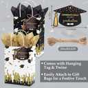 Kolldenn 48 Set Graduation Gift Bags with 48 Graduation Cap Tags and 20m Twine, Black and White Kraft Paper Grad Party Favor Bags, Congrats Grad Gift Wrapping Bag for Celebration Party Supplies