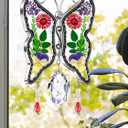 KY&BOSAM Butterfly Suncatcher Mom Gifts Stained Glass Suncatchers for Windows Hangings Wind Chime with Pressed Real Flower Wings with Crystal Charm Birthday Gifts for Mom Mother`s Day Home Decor