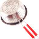 Stainless Steel Perforated Metal Colander Strainer with Long Red Handle Sieve Sifters Use for Kitchen Food Pasta Noodles Spaghetti Vegetables Silver - 7.9inch