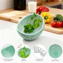 Frstem 2pcs Pottery Herb Stripper (Green Bowl+Herb Stripper),Handmade Ceramic Herb Stripper with Different Sizes of Round Holes,Kitchenware for Efficient Leaf Stripping