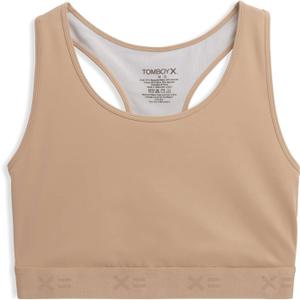 TomboyX Racerback Compression Bra for Women Full Coverage Gender Inclusive Wireless Medium Support Top No Padding Sports Bras (Large, Chai)