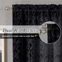 Lecloud Leia 2 PCS Black Sheer Kitchen Curtains 36 Inch Length, Airy & Breathable Clip Textured Leaf Cafe Living Room Voile Curtain Tiers, Dual Rod Pockets Jacquard Bathroom Bedroom Drapes, 38W x 36L