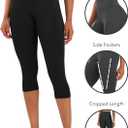 Women's High Waist Capri Leggings with Pockets Tummy Control Cropped Yoga Pants for Summer Fitness Workout Athletic (Black, S)