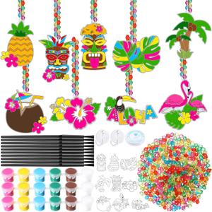Blosssound 36 Sets Summer Suncatcher Craft Kit Hawaii Aloha Summer Window Art Suncatchers Tropical DIY Window Paint Art Kit Make Your Own Painting Ornaments for Classroom Home Craft Party Activities