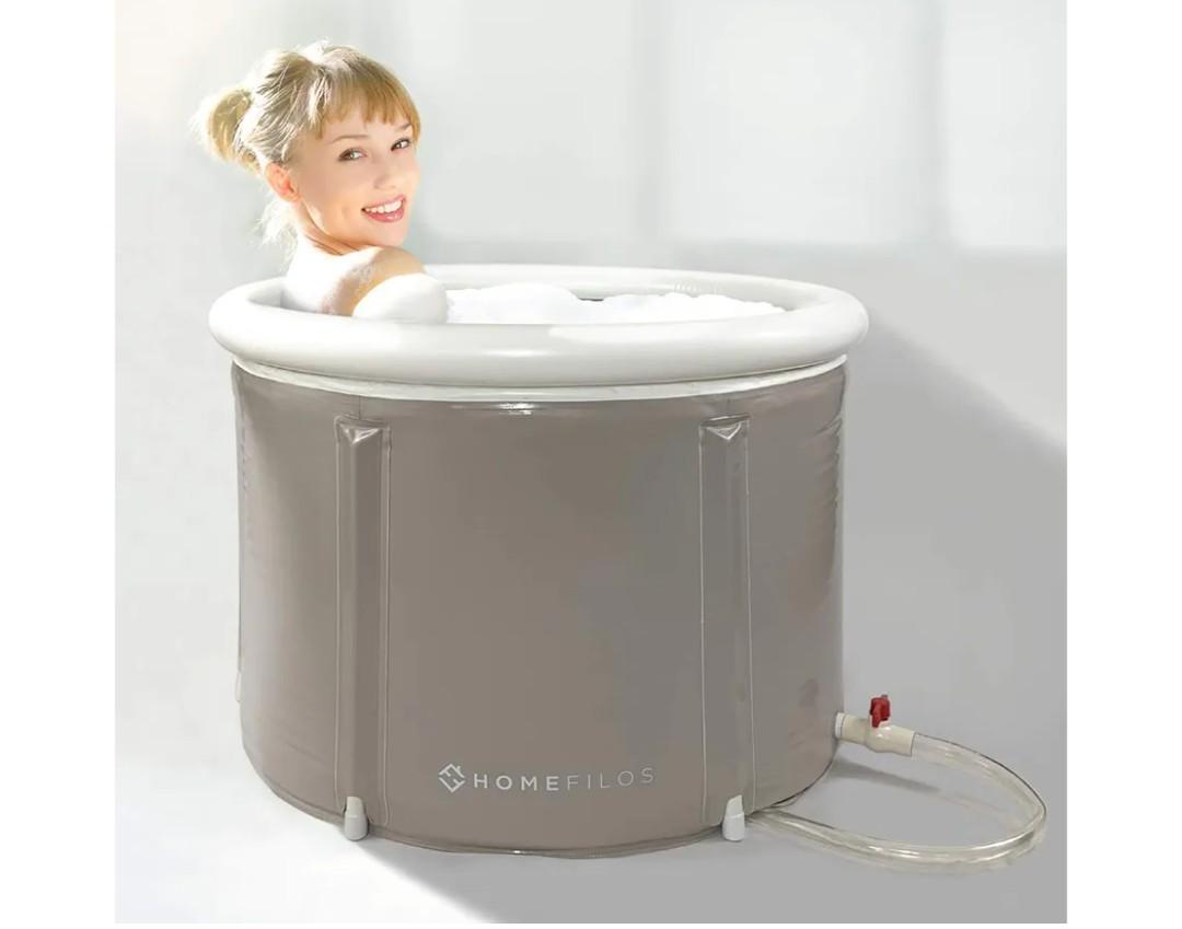 Portable Bathtub (Small) by Homefilos, Ice Bath and Cold Plunge for Athletes, Inflatable Adult Size Japanese Soaking Hot Tub for Shower Stall