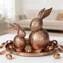 DN DECONATION Easter Decorations Bunny Figurines Set of 2 - Rabbit Statues Wood Texture Farmhouse Spring Home Decor, Gold Resin Easter Tabletop Modern Decor for Shelf, Mantel, Coffee Table