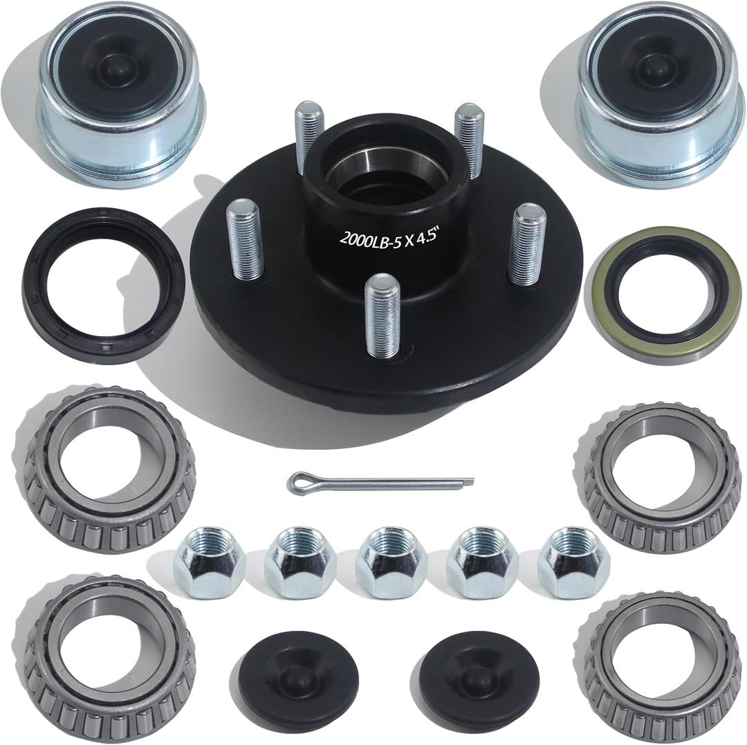 iBroPrat 1 Sets Trailer Hub Kit 5 Bolt 4.5, Trailer Axle Kit for 2000 lb 5 Lug Trailer Hub Fits 1" and 1-1/16" Spindle with Extra Dust Cap and Rubber Plug
