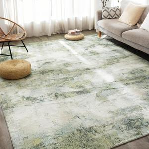 Carvapet 6x9 Large Sage Green Rugs for Living Room Bedroom Dorm, 9 x 6 Feet Washable Green Modern Abstract Low Pile Carpet with Rubber Backing, Foldable, Non Slip Thin Area Rug, Ultra Soft