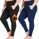 FULLSOFT 2 Pack Women's Plus Size Fleece Lined Leggings-Thermal High Waist Stretchy 1X-4X Yoga Pants for Winter Workout (3X-Large, 5-2 Packs With Pocket-black/Navy Blue)