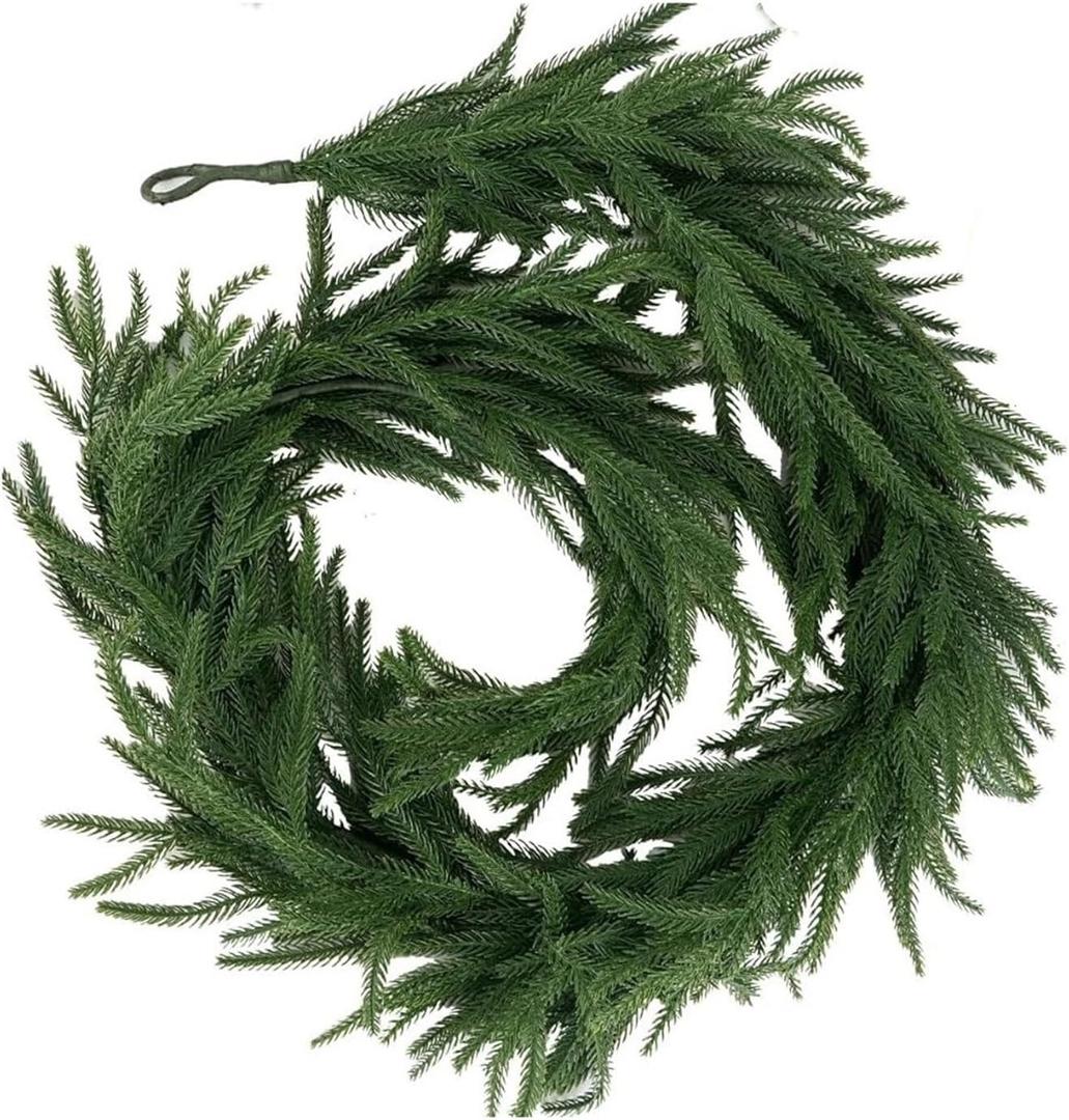Norfolk Pine Wreath 1 PC Christmas Norfolk Pine Garland Real Touch Artificial Greenery Wreath Bulk for Holiday Fireplace Table for Home Decor (6ft)