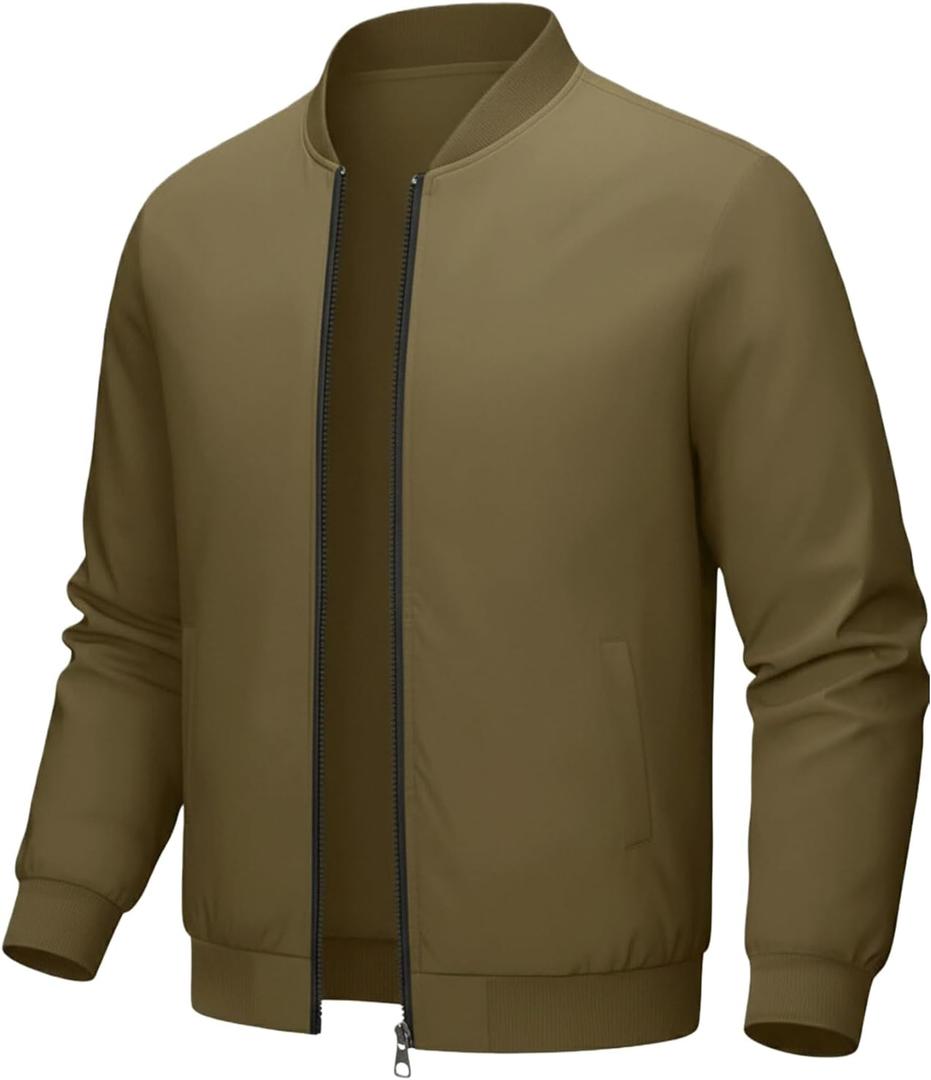 Men's Spring Autumn Winter Thin Loose-fitting Long-sleeved Pocket Zipper Jacket Top Casual Sporty Outing Coat, Small, Green