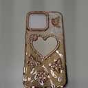 KERZZIL Trendy Girly Heart Mirror Compatible with iPhone 16 Pro Max Case, Elegant Cute Slim Women Bling Glitter Diamond Rhinestones Plating Butterfly Phone Cases, (Gold, 16 Pro Max)