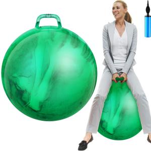 Lewtemi Hopper Ball for Adults, 29 Inch Bouncing Hippity Ball with Handle Rubber Hop, Jumping Hopping Exercise with Air Pump for Outdoors Sports Games Exercise (Green)