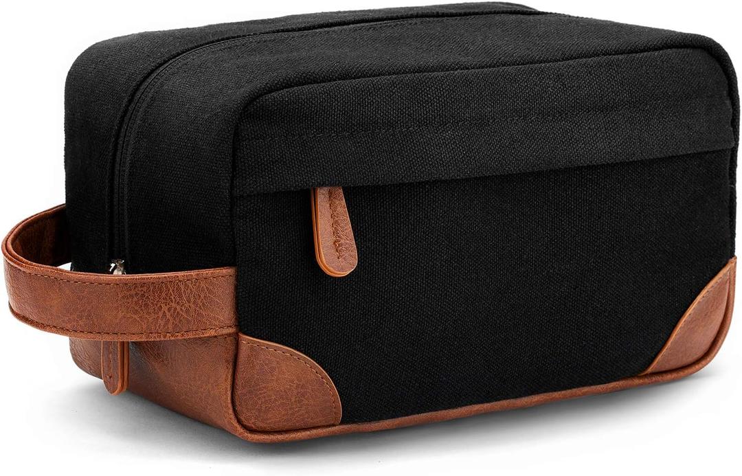 Vorspack Travel Toiletry Bag - Hanging Toiletry Bag for Men Water Resistant Canvas Shaving Bag with Large Capacity for Travel - Black (Medium)