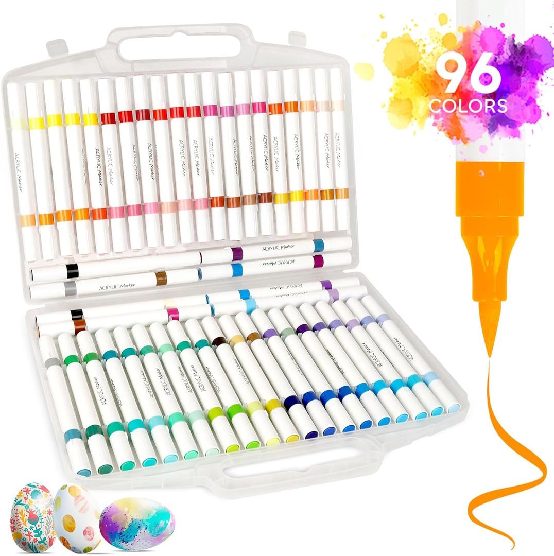Paint Marker, 96-Colors Dual Tip Fabric Markers, Large Markers Bulk with a Box, Washable pens for Book Cards Drawing Rock Painting, Home Classroom School Supplies for Kids Adults Students Teachers