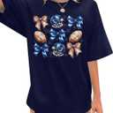 FASHGL Game Day T-Shirt Women Football Mom Shirts Oversize Funny Coquette Bow Tee Casual Sunday Funday Tops (Large, Dark Blue)