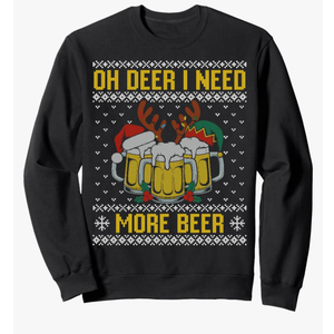 Oh Deer I Need More Beer Ugly Christmas Sweater, Beer Mug Sweatshirt L