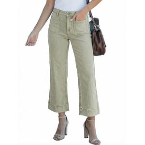 luvamia Wide Leg Jeans for Women Trendy High Waisted Flare Jeans Cropped Denim Pants Stretchy Baggy with Patch Pockets Army Green Size Large Fits Size 12-14