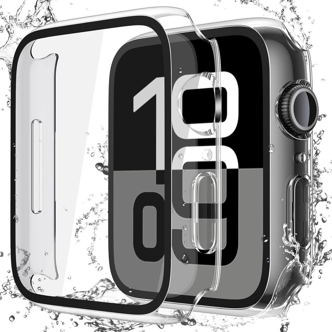 2 x Misxi [2 Pack] Waterproof Hard Case with Tempered Glass Compatible with Apple Watch Series 11 (2025) Series 10 42mm, Ultra-Thin Anti-Fall Cover for iWatch Screen Protector, Crystal Transparent