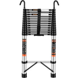 Telescoping Ladder, 16.5 FT Extension Ladder w/Hooks, Heavy Duty 330lbs Max Capacity, Collapsible Telescopic Ladder for Rv, Roof, Outdoor