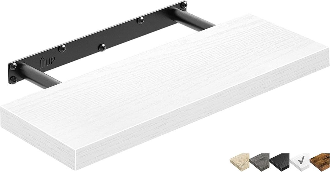 QEEIG Floating Shelf for Wall Bathroom Shelves Bedroom Kitchen Living Room Farmhouse Small Book Shelf 16 inch Set of 1, White (015-W1), 1pc