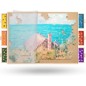 Join&Joy 1500 Piece Puzzle Board Pro, with 6 Drawers & Cover, 34"x25"
