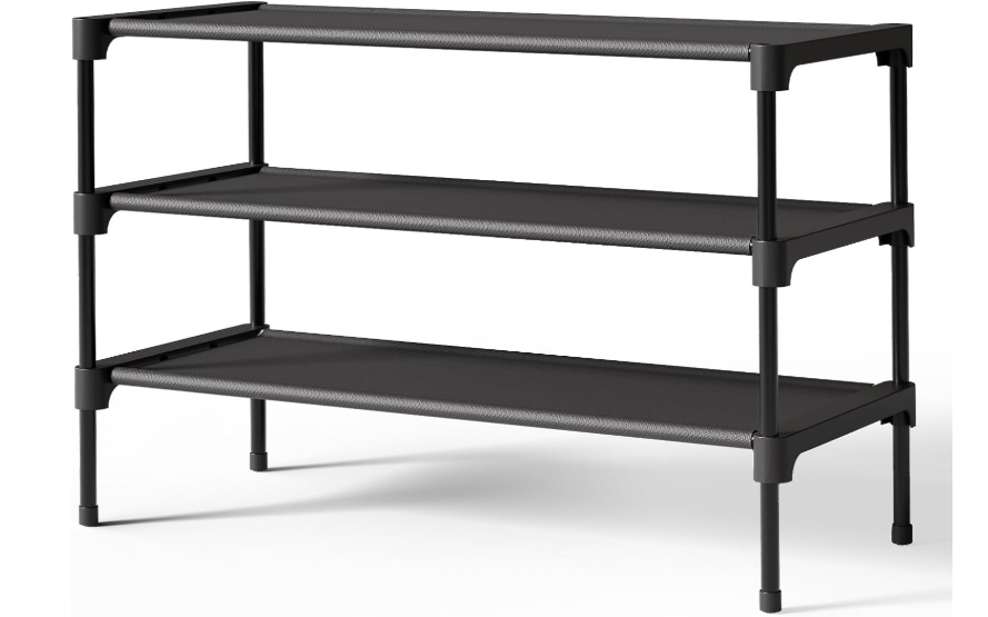 Shoe Rack - Premium Non-Woven Shoe Rack Shelf, Shoe Organizer for Closet, Entryway, Garage & Corridor, Sturdy & Durable Long Stackable Shoe Shelves, Medium, Black