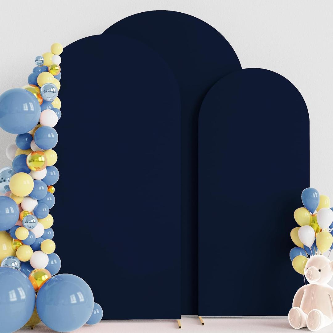 Wokceer Wedding Arch Backdrop Cover 7.2FT, 6.6FT, 6FT Set of 3 Spandex Fitted Navy Blue Arch Covers for Round Top Chiara Arch Backdrop Stands Cover for Birthday Party Ceremony Decor