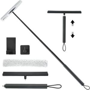 11.2-46 Extendable Window Squeegee for Home, 2 in 1 Window Washing Kit with Extension Pole, Window Cleaner Tool for Shower Rooms, Glass, Floors, Tiles, Walls, Car Windshields