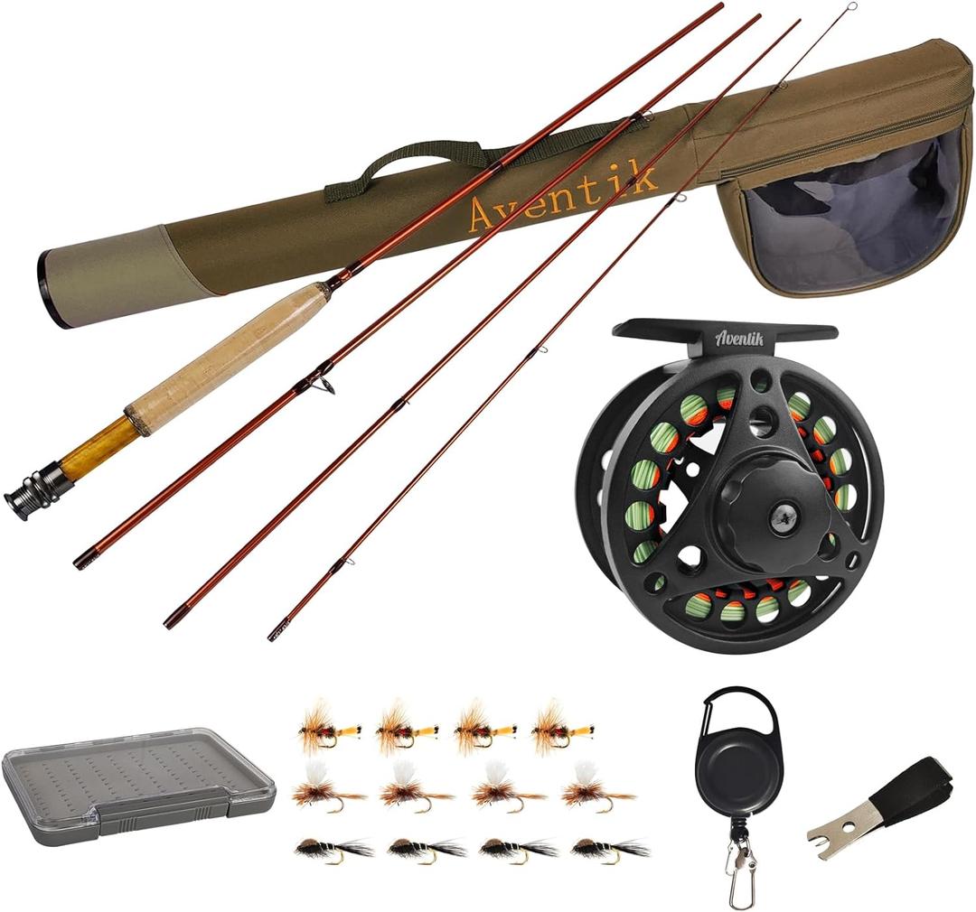 Aventik Extreme Fly Fishing Combo Kit 0/ 1/ 2/ 3/ 4/ 5/ 6 Weight Starter Fly Fishing Rod and Reel Kit Outfit with One Travel Case(8'1'' LW3/ 4 Fly Rod Kit)