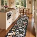 3x12ft Long Hallway Runner Rug - Non Slip Washable Floral Floor Runner for Kitchen Entryway BathroomBoho Low Pile Thin Rubber Backed Scalloped Carpet Runner (Black, 3x12)