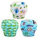 wegreeco Reusable Swim Diapers,Baby & Toddler Snap One Size Adjustable Reusable Baby Swim Diaper (Diving, Ocean, Turtle, Large, 3 Pack)