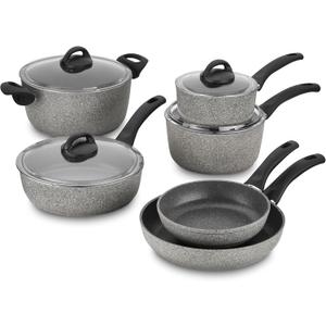Ballarini 75001-652 Parma Forged Aluminum Nonstick Cookware Set, 10-Piece, Granite