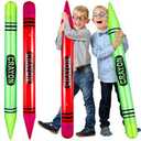 4 Pcs Inflatable Crayons Balloons Neon (2) 42" and (2) 26" Blow up Crayons Giant Prop Decorations for Birthday Classroom Party Decor Back to School Decorations, Red/Green 