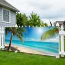 7x16 FT Tropical Beach Garage Door Banner - Palm Tree & Ocean Art, Large Indoor Outdoor Cover,Summer Vacation Decor for Home,Yard, Pool Party
