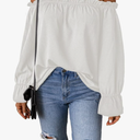 Women's Off Shoulder Top Ruffle Long Sleeve Chiffon Blouse Casual Loose Shirts, Size S