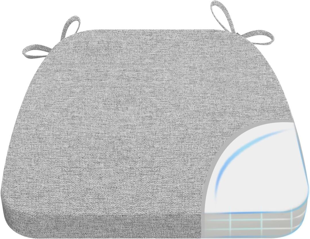 AAAAAcessories D-Shaped Chair Cushions, 2" Thick Dining Chair Pads with Ties and Removable, Machine-Washable Cover, 17" x 16", Light Gray