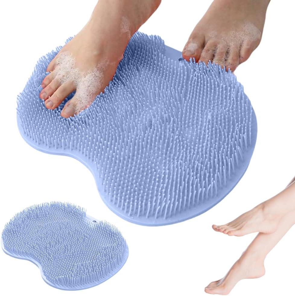 Beskar Shower Foot Scrubber Mat with Non-Slip Suction Cups, 2025 New Foot Back Cleaning Pad Back Washer Exfoliating Bath Wash Pad, Wall Mounted Slip Suction Cups for Back Exfoliating Bath Wash Pad (Blue)