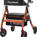 BlessReach Foldable Rollator Walkers with Seat for Seniors, 450 lb Capacity, 8'' Wheels, 18" Big Seat, 6-Position Adjustable Height, Heavy-Duty Aluminum Rolling Walker (Red)