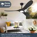 Black Ceiling Fan with Light 52 Inch, Outdoor Ceiling Fans with Lights and Remote for Indoor Bedroom Living Room Patios Gazebo Modern Wooden 3 Blade Propeller Wet Rated Reversible DC Fan