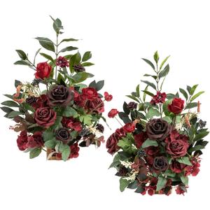 Ling's moment 17.5" Tall Free Standing Artificial Flowers Arrangements 2 pcs Wedding Aisle Runner Chair Decorations Bordeaux Red Centerpieces for Ceremony Reception Rose Floral Floor Party Outdoor