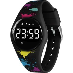 Kids Watches for Girls Boys Digital Sport Watch with Step Counter Pedometer Vibration Alarm Clock, No App Waterproof Fitness Tracker Kids Watch Boys Girls Teens Students Ages 5-16 (110-F-Craffiti)