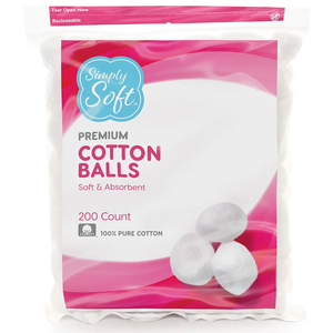 Simply Soft Premium Organic Cotton Balls, 200 Count 100% Pure Cotton, Certified, Hypoallergenic, Large, Soft & Absorbent for Beauty, Cosmetics, Skin Care, Lint Free Pack of 2