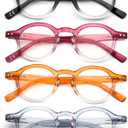 4-Pack Small Round Reading Glasses Comfortable Readers Colored Stylish Frame for Women