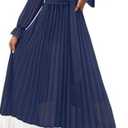 ZESICA Women's Spring Long Sleeve Chiffon Dress Casual Crew Neck Pleated A Line Flowy Midi Dresses with Belt, S