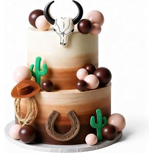 RoundFunny 26 Pcs Cowboy Cake Decorations Cowboy Hat Cake Topper Western Hat Bull's Head Topper Decoration for Western Cowgirl Birthday Baby Shower Party Supplies (Brown, Retro)