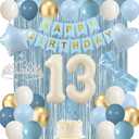 Trgowaul 13th Birthday Decorations for Girls, Light Blue Official Teenager 13th Party Supplies, Banner, Sash and Crown, Cake Topper, 13 Number Balloon, Fringe Curtains, 13 Years Old Party Decor Kit