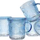 Lysenn Glass Coffee Mugs Set of 4 - Premium Crystal Glass Mugs with Lids  Unique Design Coffee Glasses for Tea Latte Cocoa Chocolate - 10 oz, Sky Blue